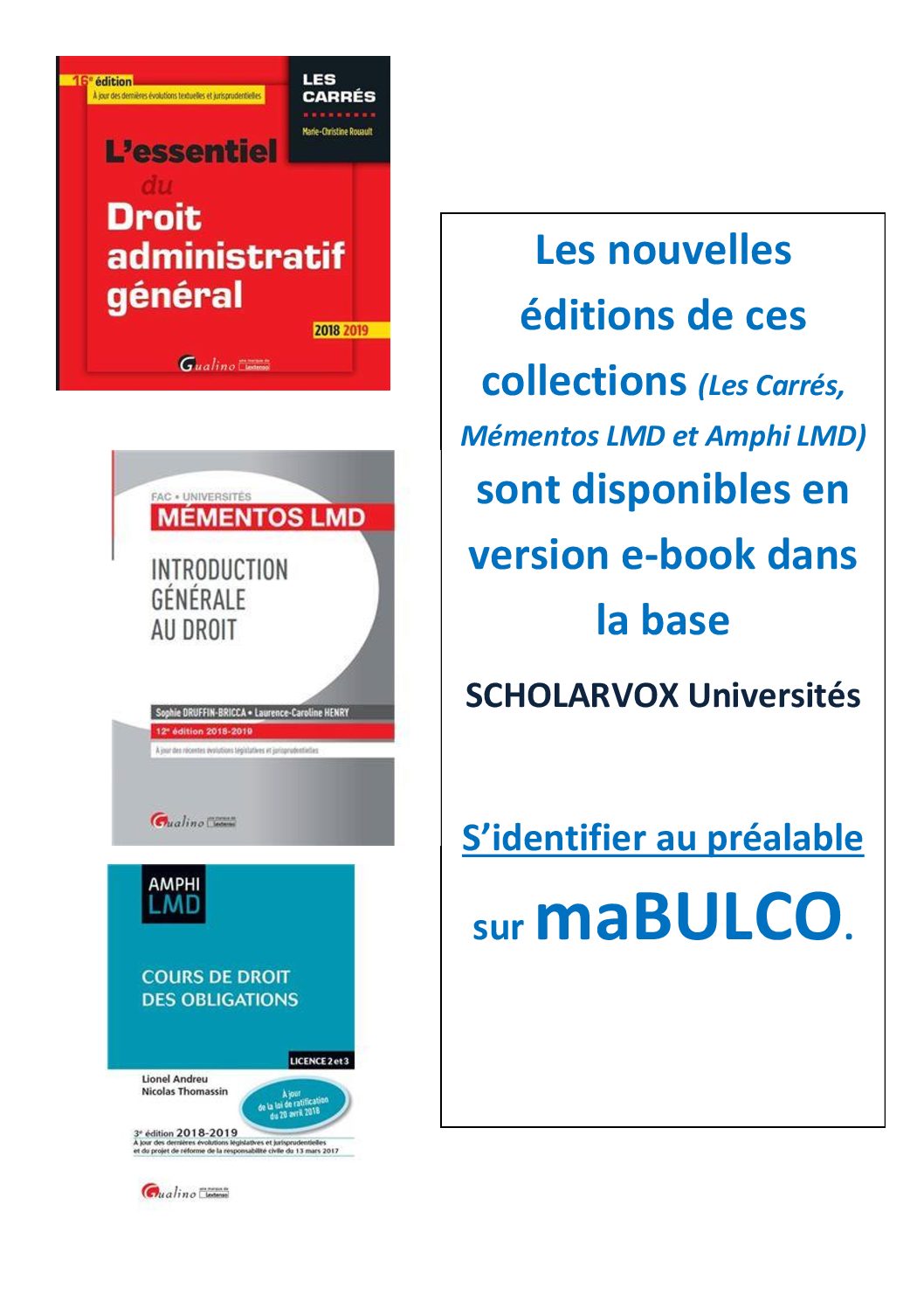 Les éditions 2018-2019 en Droit dans ScholarVox Universités